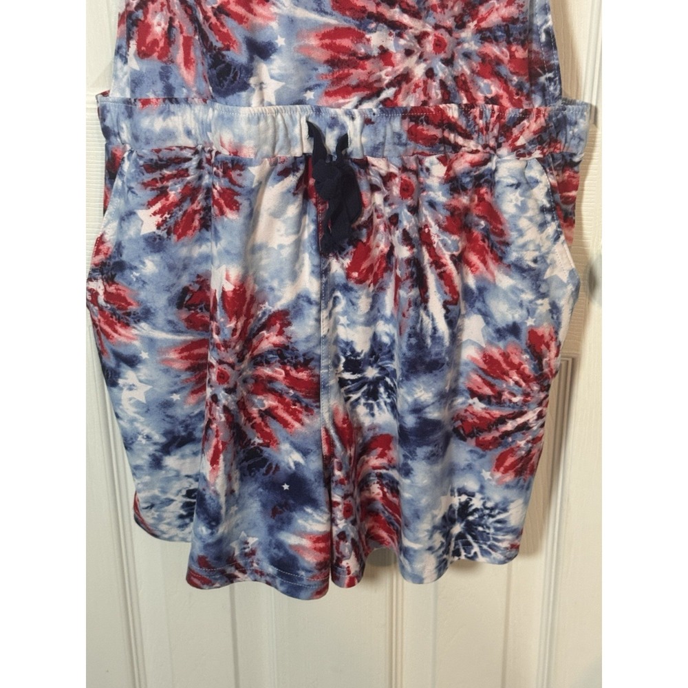 No Boundaries Juniors Red White Blue Firework Overall Shorts Forth of July XXL - Picture 4 of 7